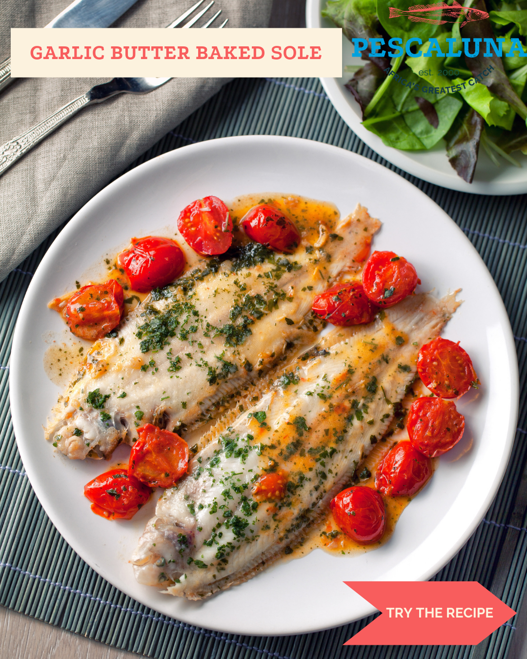 Solte Bake Garlic Butter Baked Sole with Roasted Cherry Tomatoes – Pescaluna